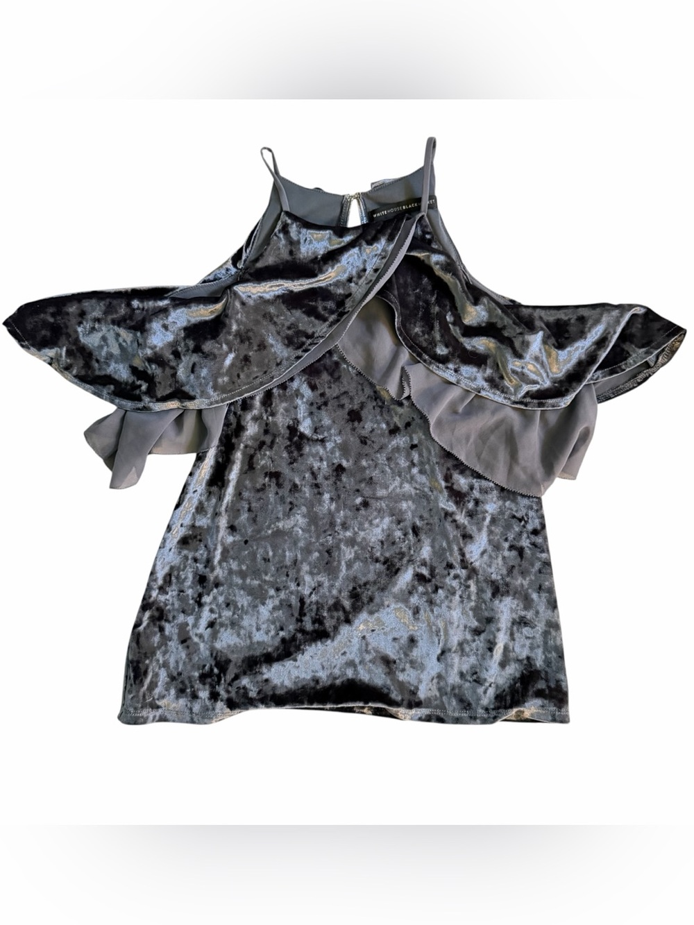White House Black Market WHBM Crushed Velvet Cold Shoulder Halter Top XXS Grey